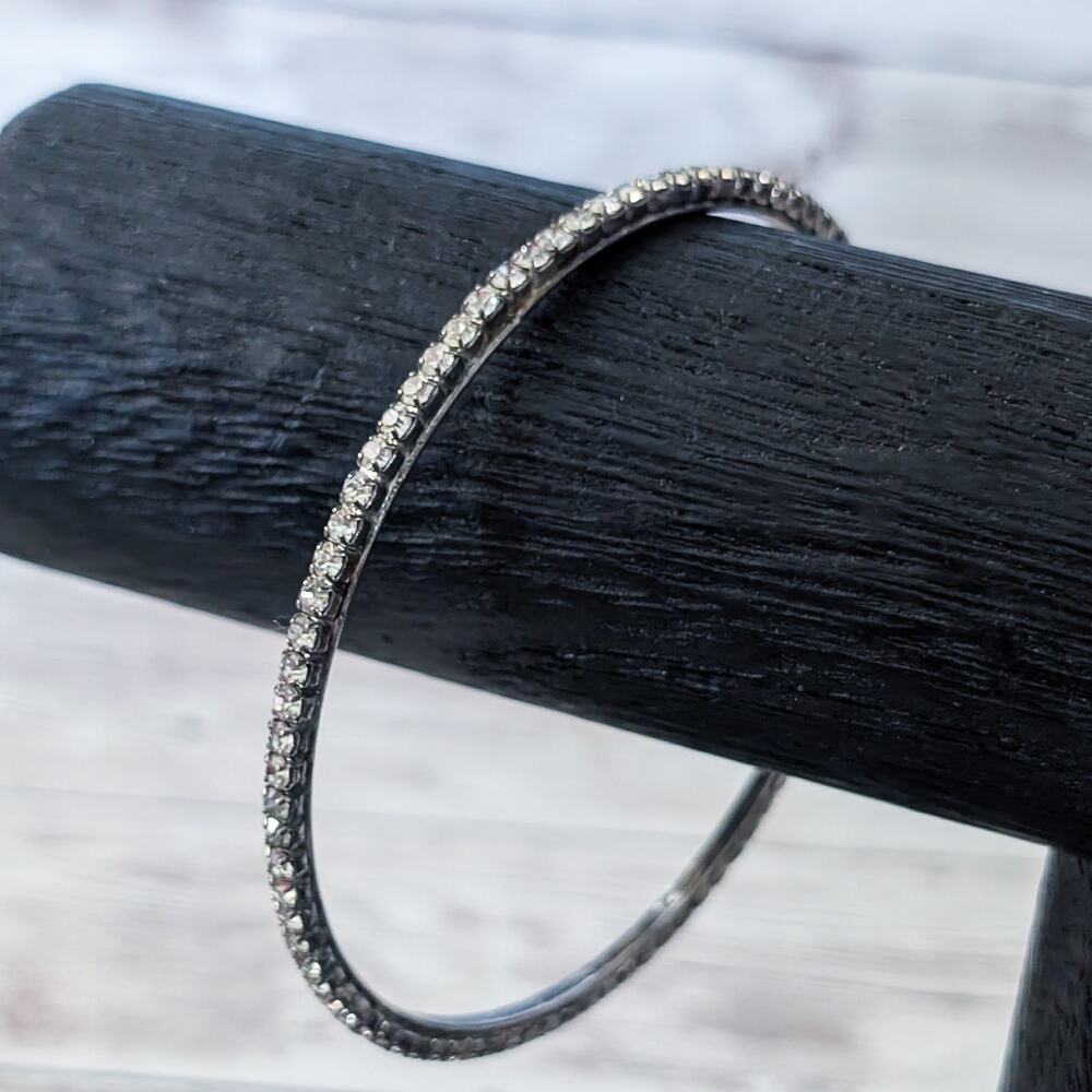 Clear Gem Bangle Bracelet - Tarnished Metal